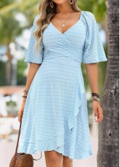 Light Blue Tummy Coverage Half Sleeve V Neck Dress | thumb picture 