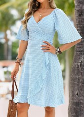 Light Blue Tummy Coverage Half Sleeve V Neck Dress | thumb picture 