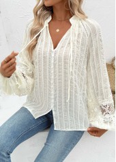 Beige Tummy Coverage Long Sleeve Split Neck Shirt | thumb picture 