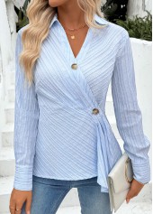 Light Blue Tummy Coverage Striped Long Sleeve Shirt | thumb picture 