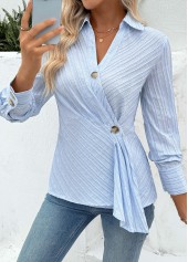 Light Blue Tummy Coverage Striped Long Sleeve Shirt
