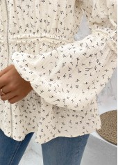 Beige Peplum Ditsy Floral Print Long Sleeve Blouse | thumb picture 