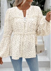 Beige Peplum Ditsy Floral Print Long Sleeve Blouse | thumb picture 