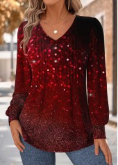Red Tummy Coverage Ombre Long Sleeve T Shirt