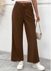 Dark Coffee Wide Leg Button Fly High Waisted Pants