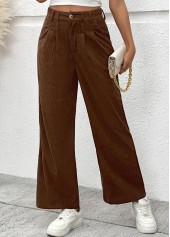 Dark Coffee Wide Leg Button Fly High Waisted Pants | thumb picture 