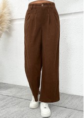 Dark Coffee Wide Leg Button Fly High Waisted Pants | thumb picture 