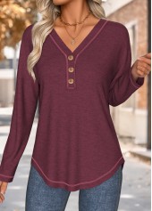 Wine Red Tummy Coverage Long Sleeve T Shirt