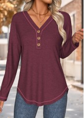 Wine Red Tummy Coverage Long Sleeve T Shirt | thumb picture 