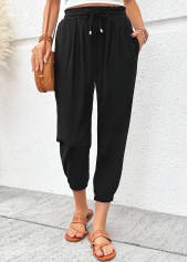 Black Jogger Elastic Waist High Waisted Pants
