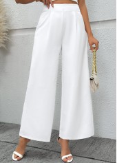 White Flowy Wide Leg Zipper Fly High Waisted Pants