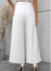 White Flowy Wide Leg Zipper Fly High Waisted Pants | thumb picture 