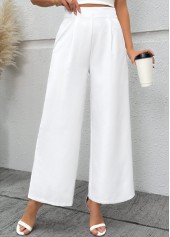 White Flowy Wide Leg Zipper Fly High Waisted Pants | thumb picture 