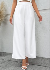 White Flowy Wide Leg Zipper Fly High Waisted Pants | thumb picture 