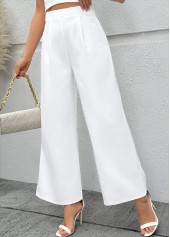 White Flowy Wide Leg Zipper Fly High Waisted Pants | thumb picture 