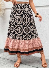 Light Coffee Tribal Print A Line Elastic Waist Skirt