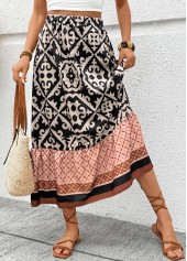 Light Coffee Tribal Print A Line Elastic Waist Skirt | thumb picture 