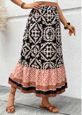 Light Coffee Tribal Print A Line Elastic Waist Skirt | thumb picture 