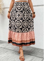 Light Coffee Tribal Print A Line Elastic Waist Skirt | thumb picture 