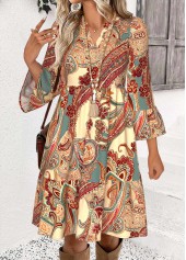 Multi Color Tummy Coverage Paisley Print 3/4 Sleeve Dress