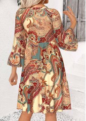 Multi Color Tummy Coverage Paisley Print 3/4 Sleeve Dress | thumb picture 