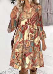 Multi Color Tummy Coverage Paisley Print 3/4 Sleeve Dress | thumb picture 