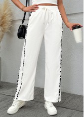 White Leopard Wide Leg Elastic Waist High Waisted Pants