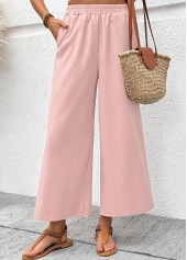 Pink Wide Leg Elastic Waist High Waisted Pants