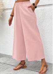 Pink Wide Leg Elastic Waist High Waisted Pants | thumb picture 