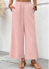 Pink Wide Leg Elastic Waist High Waisted Pants | thumb picture 
