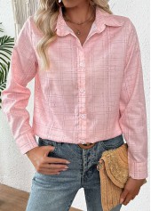 Pink Curved Hem Plaid Long Sleeve Shirt | thumb picture 