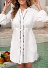 Patchwork Drawstring Pocket White Cover Up