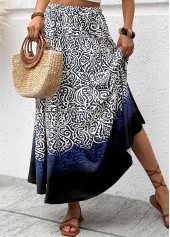 Navy Tribal Print A Line Elastic Waist Maxi Skirt | thumb picture 