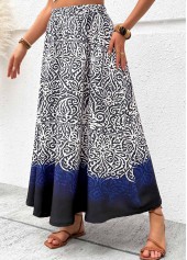 Navy Tribal Print A Line Elastic Waist Maxi Skirt | thumb picture 