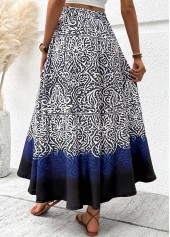 Navy Tribal Print A Line Elastic Waist Maxi Skirt | thumb picture 