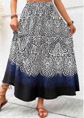 Navy Tribal Print A Line Elastic Waist Maxi Skirt | thumb picture 