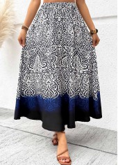 Navy Tribal Print A Line Elastic Waist Maxi Skirt | thumb picture 