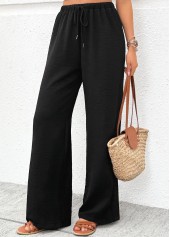 Black Soft Wide Leg Elastic Waist High Waisted Pants | thumb picture 