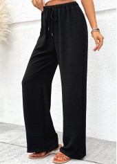 Black Soft Wide Leg Elastic Waist High Waisted Pants | thumb picture 
