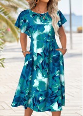 Multi Color Tummy Coverage Floral Print Short Sleeve Dress