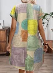 Multi Color Patchwork Geometric Print Short V Neck Dress | thumb picture 
