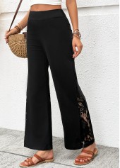 Black Soft Wide Leg Zipper Fly High Waisted Pants