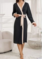 Black Letter Print Belted Long Sleeve Robe