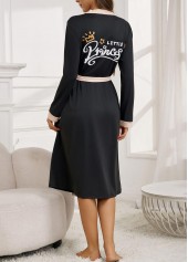 Black Letter Print Belted Long Sleeve Robe | thumb picture 
