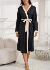Black Letter Print Belted Long Sleeve Robe | thumb picture 
