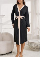 Black Letter Print Belted Long Sleeve Robe | thumb picture 