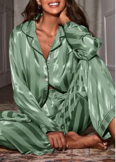 Green Striped Long Sleeve Lounge Top and Pants