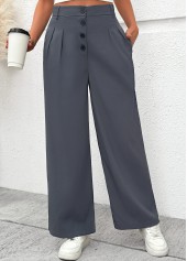 Dark Grey Flowy Wide Leg Button Fly Pants