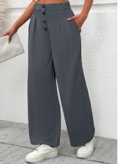 Dark Grey Flowy Wide Leg Button Fly Pants | thumb picture 