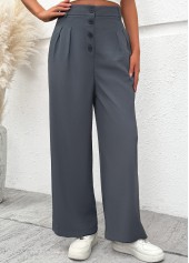 Dark Grey Flowy Wide Leg Button Fly Pants | thumb picture 